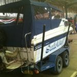 Blue Cover for Speed Boat — Custom-Made Tarps in Dubbo, NSW
